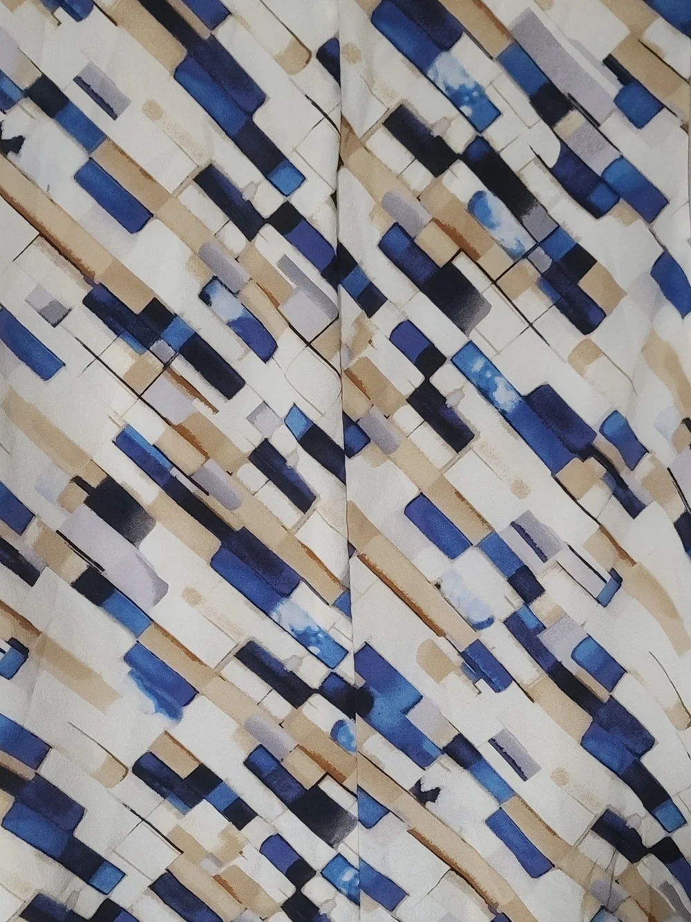 White House Black Market Sleeveless V-Neck Asymmetrical Blue & Tan Print Top
